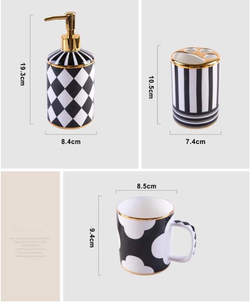 Badezimmer Set Seifenspender Set 5-teiliges Badezimmer-Zubehör-Set Aus Keramik, Seifenspender, Mundwasserbecher, Seifenschale, Zahnbürstenhalter, Toilettenartikel-Set Deko Badezimmer (Color : A, Siz