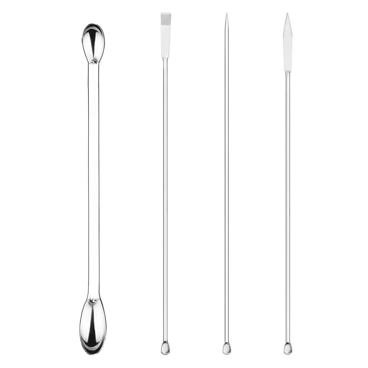 Labasics 4 Pcs Lab Micro Spoon and Spatula Set, Stainless Steel Double-Ended Lab Spatulas Sampling Spoons Micro Scoopulas Weighting Set