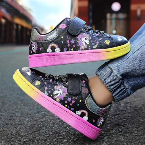 GEERX Toddler Girl Shoe Lightweight Casual Adjustable Strap Cute Unicorn Sneaker Comfortable for Walking Running (Infant/Toddler/Little Kid)4