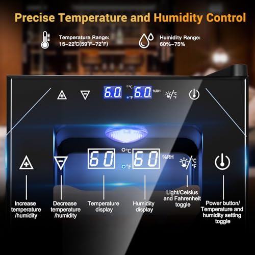 Image of 25L Electric Humidor,150 Counts Thermostatic Cooling Humidor Cabinet with Spanish Cedar Wood Shelves, Digital LED Screen, Safety Lock, Gifts for Men