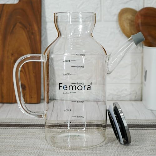 Image of Femora Oil Dispenser | Glass Oil Bottle | 1 Year Warranty | Cooking Oil Dispenser 1000ml Pack of 1 Oil Bottle, Transparent