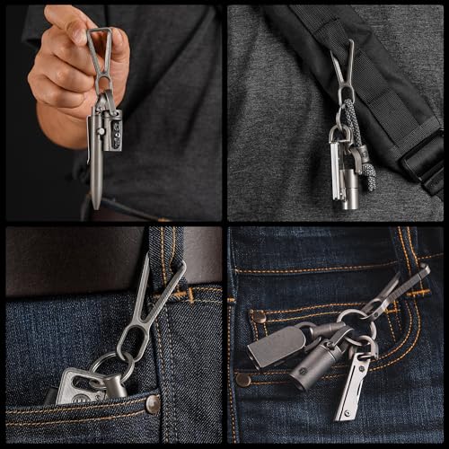 Image of KeyUnity KM01 Titanium EDC Keychain Clip with Bottle Opener, Quick Release Carabiner Key Ring Holder for Men