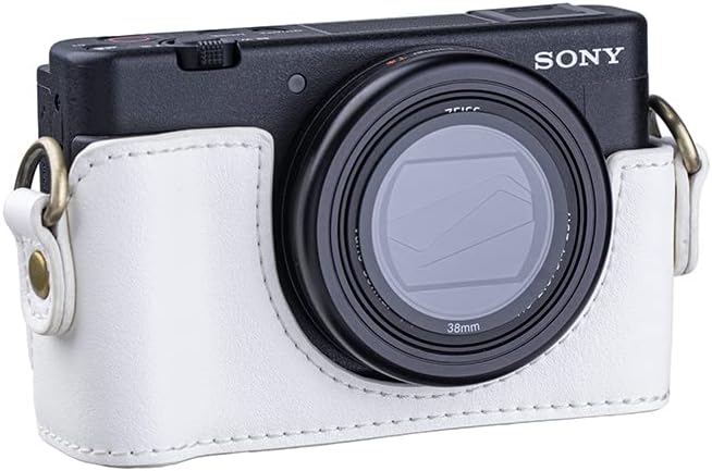 Miniatura 7 de Premium PU cuero FullBody cámara caso bolsa cubierta para Sony ZV-1 ZV1 con correa para el cuello (blanco)