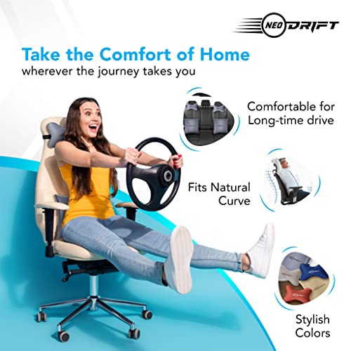 Image of Neodrift 'Neo-Kit Combo' - (Colour - Grey)(2 Neck Cushions, 2 Square Pillows) | Neck & Back Rest Support Cushion Memory Foam Pillow for Neck, Head, Shoulder & Back Pain-Relief for Car Seat