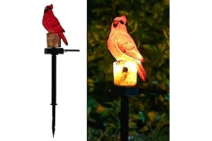 Solar Cardinal Garden Decor Statue with Crackled Glass Globe