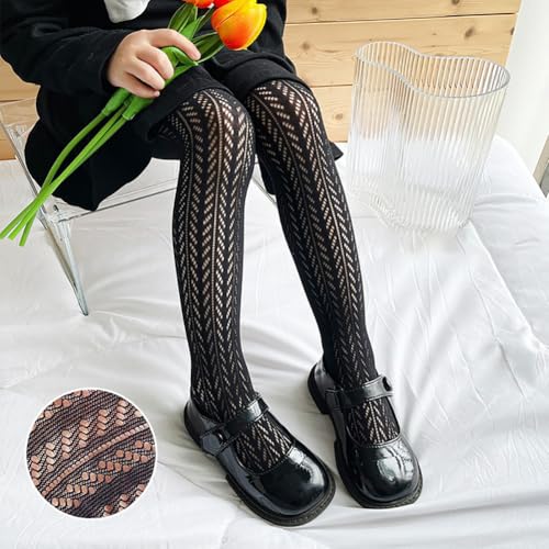 2 Pairs Heart Print Stockings Patterned Fishnet Stockings Long Sheer Stockings Girls Fishnet Tights Cute Mesh Socks Kids Black Tights3