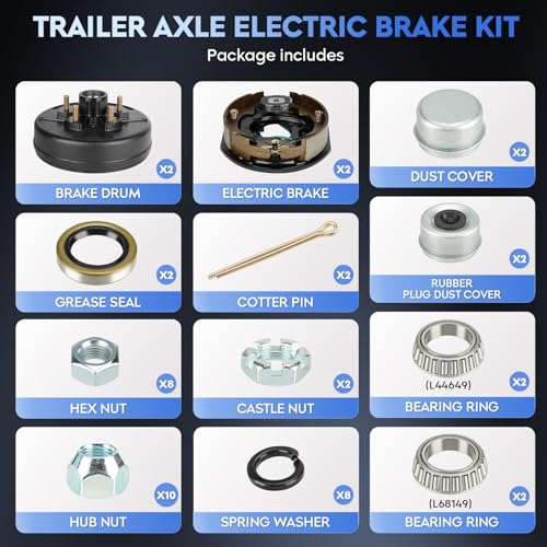 Image of SEHNSUCHT Trailer Electric Brake Drum Kit, 5 on 5 inch Bolt Circle Brake Drum With 10 inch x2-1 /4 inch Manual Adjusting Electric Brakes for 3500 lbs Axles, Replacement 10 inch Brake Hub Drum Assembly