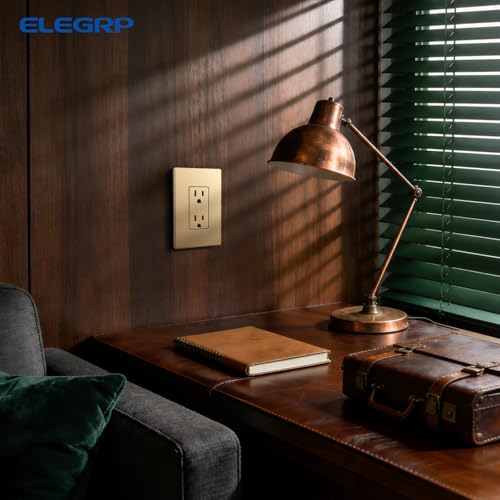 Image of ELEGRP 1-Gang Screwless Decorative Wall Plates, Mid-Size Unbreakable Thermoplastic Faceplate Cover for Decorator Receptacle Outlet Switch, UL Listed (5 Pack, Champagne Gold)