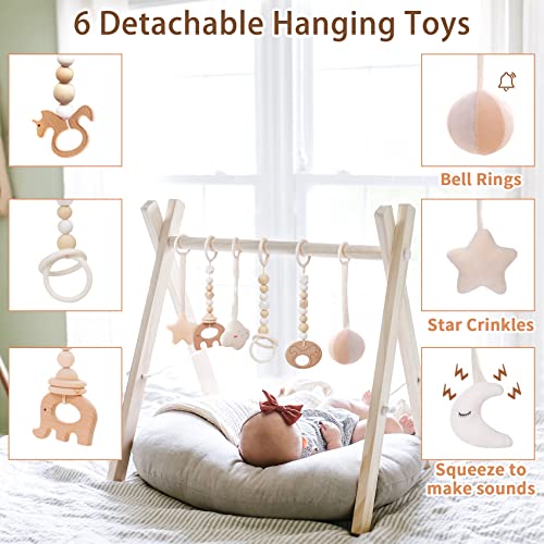 Funny Supply Wooden Baby Gym With 6 Gym Toys Foldable Baby Play Gym Frame Activity Center Hanging Bar Newborn Gift #TOP1