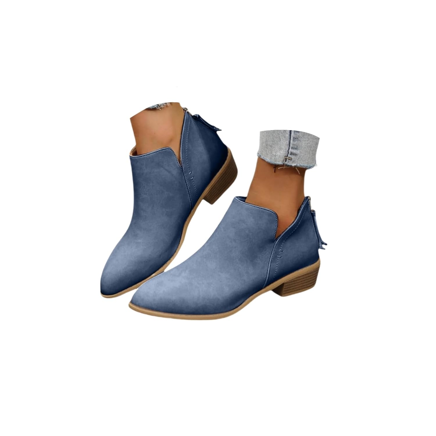 Ankle Boots for Women Low Heel 2025 Womens V Cut Dress Chunky Heeled Booties Fashion Retro Back Zipper