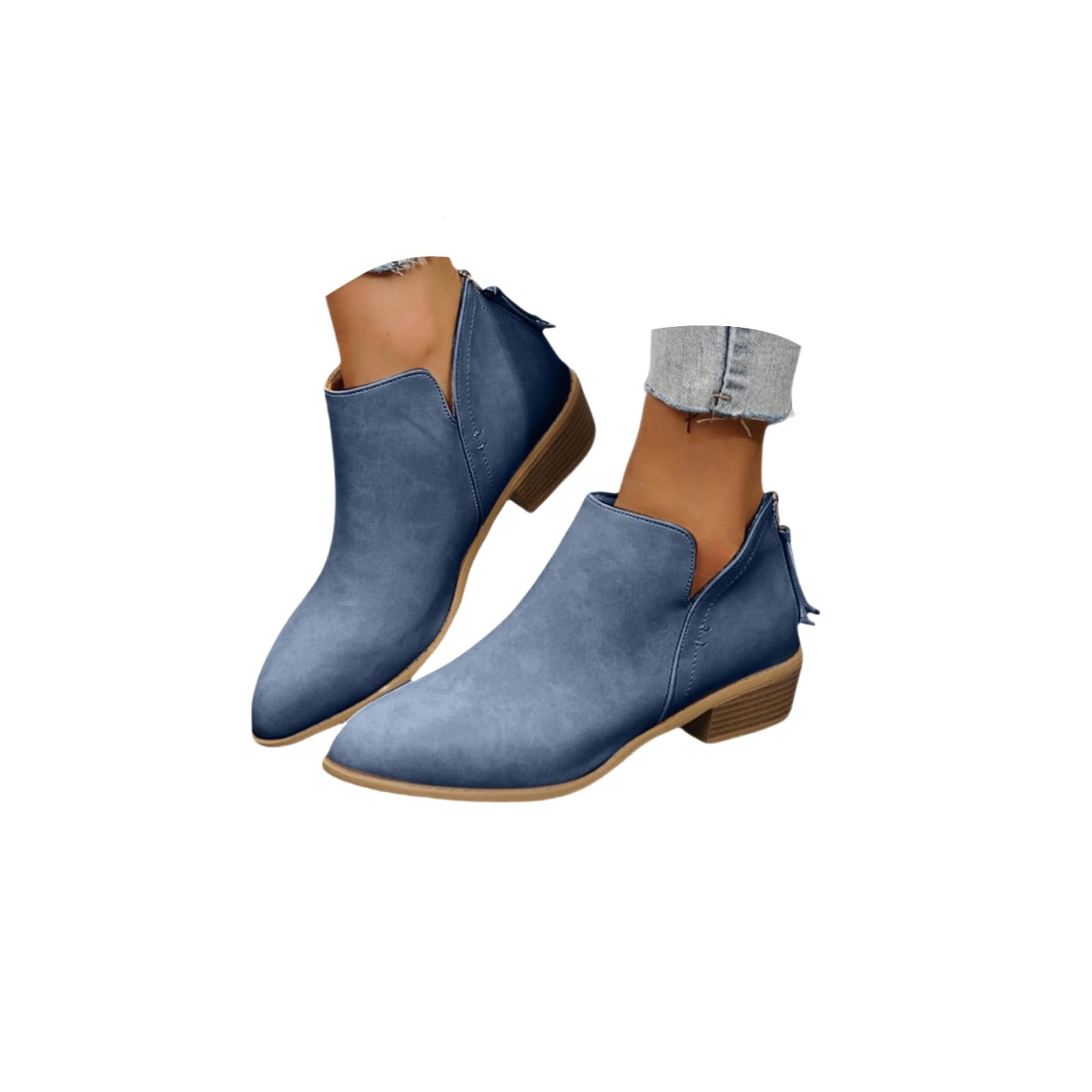 Ankle Boots for Women Low Heel 2025 Womens V Cut Dress Chunky Heeled Booties Fashion Retro Back Zipper