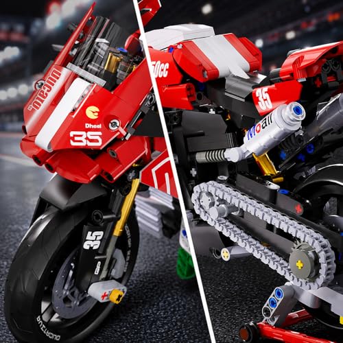 Fernhap Motorcycle Building Blocks 1:10 Scale Racing Model with Suspension Chain Drive Disc Brake Rubber Tires Movable Steering Display Stand 883 Pieces Collectible STEM Gift for Teens Adults Ages 10+ — view 4
