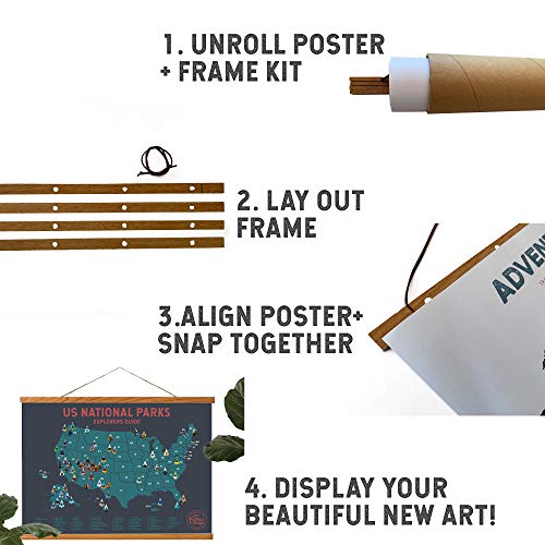 Epic Adventure Maps 24” Wide Magnetic Poster Hanger Frame - Sturdy Wooden Frame For Posters, Prints, Artwork Or Wall Hangings - Frame For Scratch Off Map - Frame For Pushpin Map - #TOP1