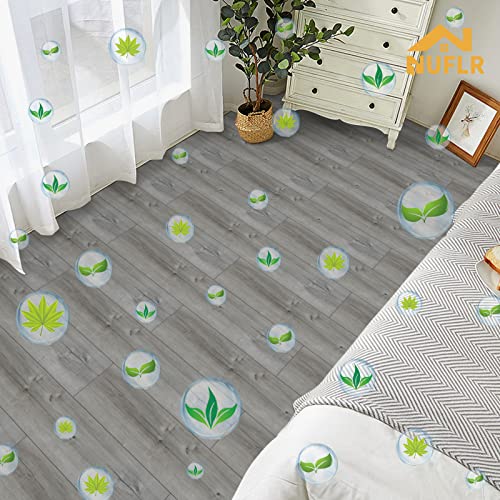 NUFLR Floor Tiles Self Adhesive Vinyl Flooring Grey Wood Effect Peel and Stick Floor Tile Vinyl Flooring Planks for Kitchen Living Room and Bathroom Floor Planks 15X90cm 10pcs (1.35m²)