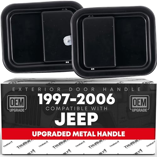 Exterior Door Handle Set, Front Driver + Passenger Door Handle - Compatible with 1997-2006 Jeep Wrangler, Full Door Type - Black, Metal, 55176382AE, 55176382AB, 55176383AE, 55176383AB, 79398, 79399