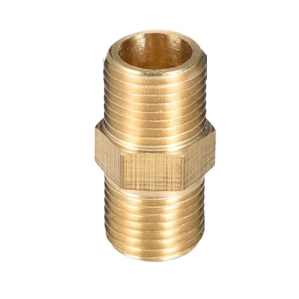Brass Pipe Hex Fitting Adapter - Quick-Connect Nipple Connector for Plumbing(1/8x1/8in)