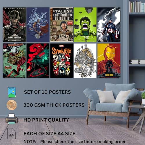 Image of Set of 10 Mix Anime posters for wall, Self Adhesive, A4 Size |Poster For Gaming Room, Various Anime characters (Superhero A4 1)