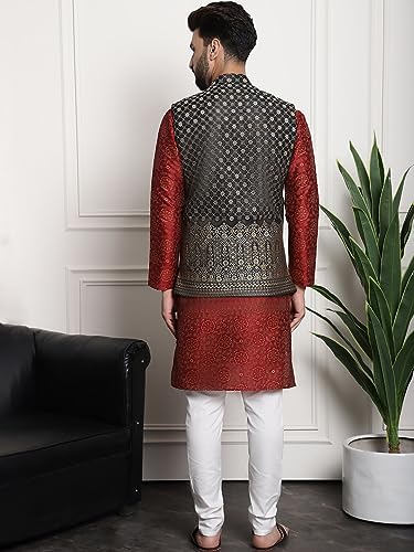 Image of Sojanya (Since 1958 Men'S Silk Blend Kurta Pyjama & Nehru Jacket Combo