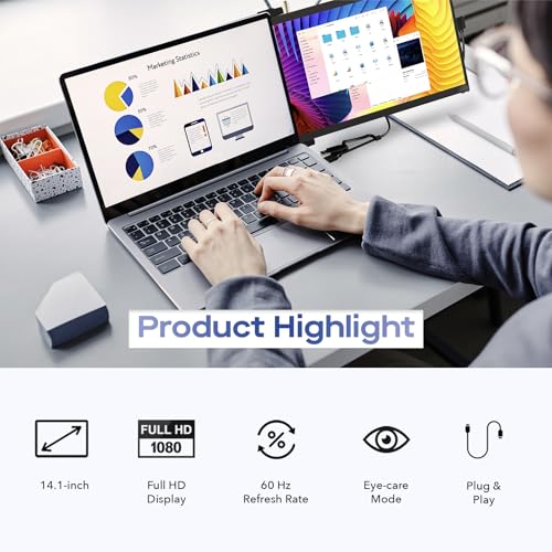Image of New Mobile Pixels Duex Max DS Portable Monitor for Laptops (2026 Upgraded), 14.1 inch Full HD IPS Laptop Screen Extender, USB C /HDMI Powered Plug and Play, Windows /Mac /Android /Switch Compatible