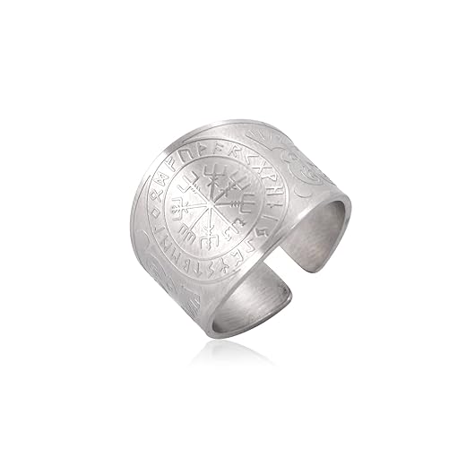 kkjoy Anel Anjo Enoquiano Amuleto Largo Aço Inoxidável Pentagrama Satânico Bafomé Bode Anel Viking Vegvisir 24 Runas Banda Tripla Lua Deusa Ajustável Anel de Dedo Aberto Joias para Homens Mulheres