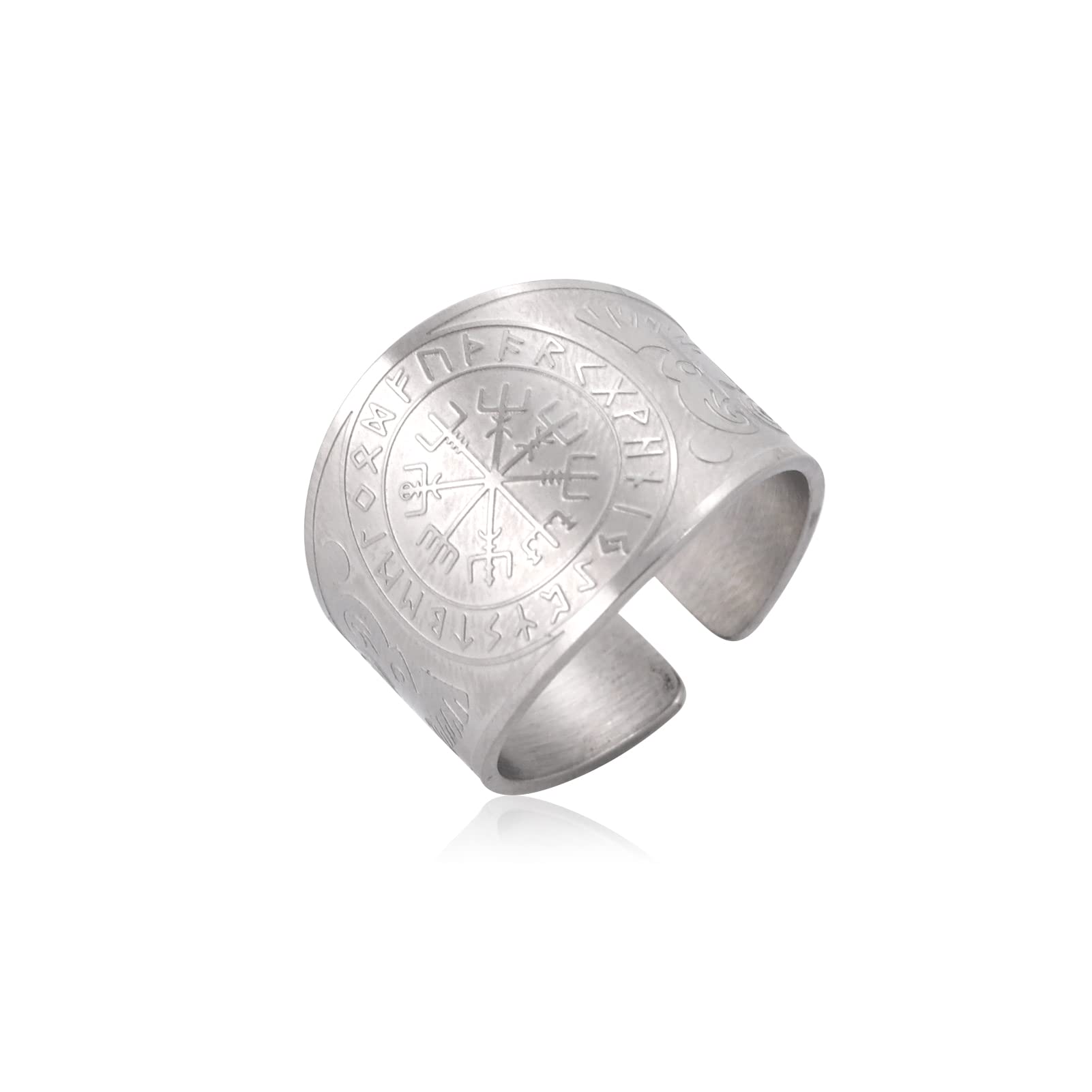 kkjoy Anillo Viking de Vegvisir 24 Runas de Acero Inoxidable Cuervo de Odín Mitología Nórdica Ajustable Anillo de Dedo Abierto Joyería para Hombres Mujeres