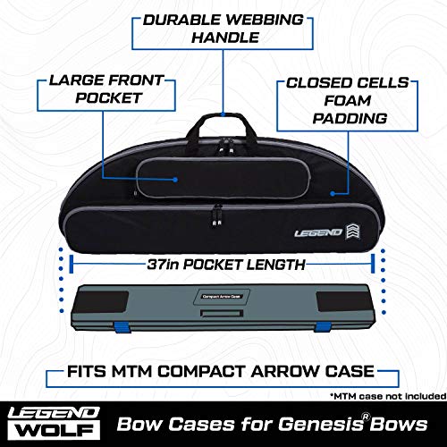 Legend Wolf Compound Bow Case For Genesis Bows- Nasp Archery Bow Bag - Protective Travel Bags For Gear With External Pockets, Thick Padding, Backpack Straps, Nylon Lining - 37-Inch Interior #TOP1