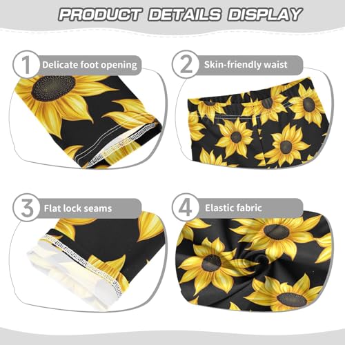 Wusikd Sunflowers Girls' Leggings Toddler Doodles Yellow Kids Yoga Pants Dance Active Tights 4T3