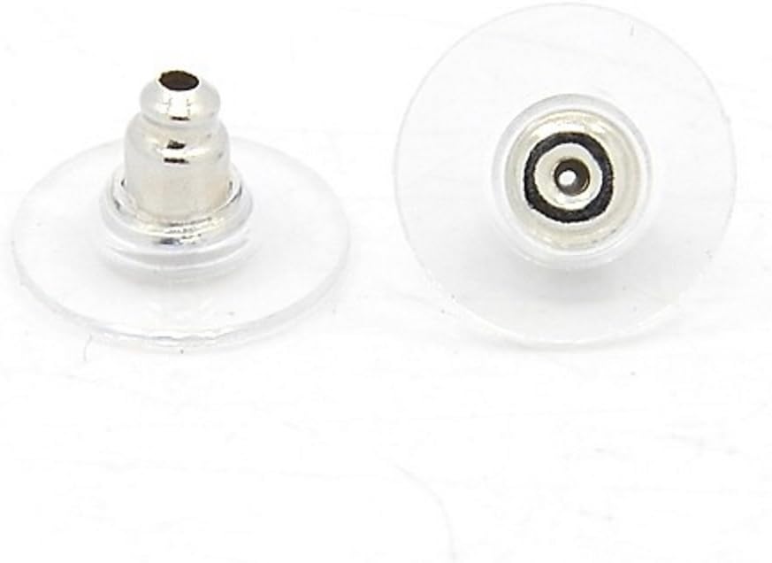 50 x Silver Plated Plastic Bullet Earring Backs With Clear Pads Hypoallergenic