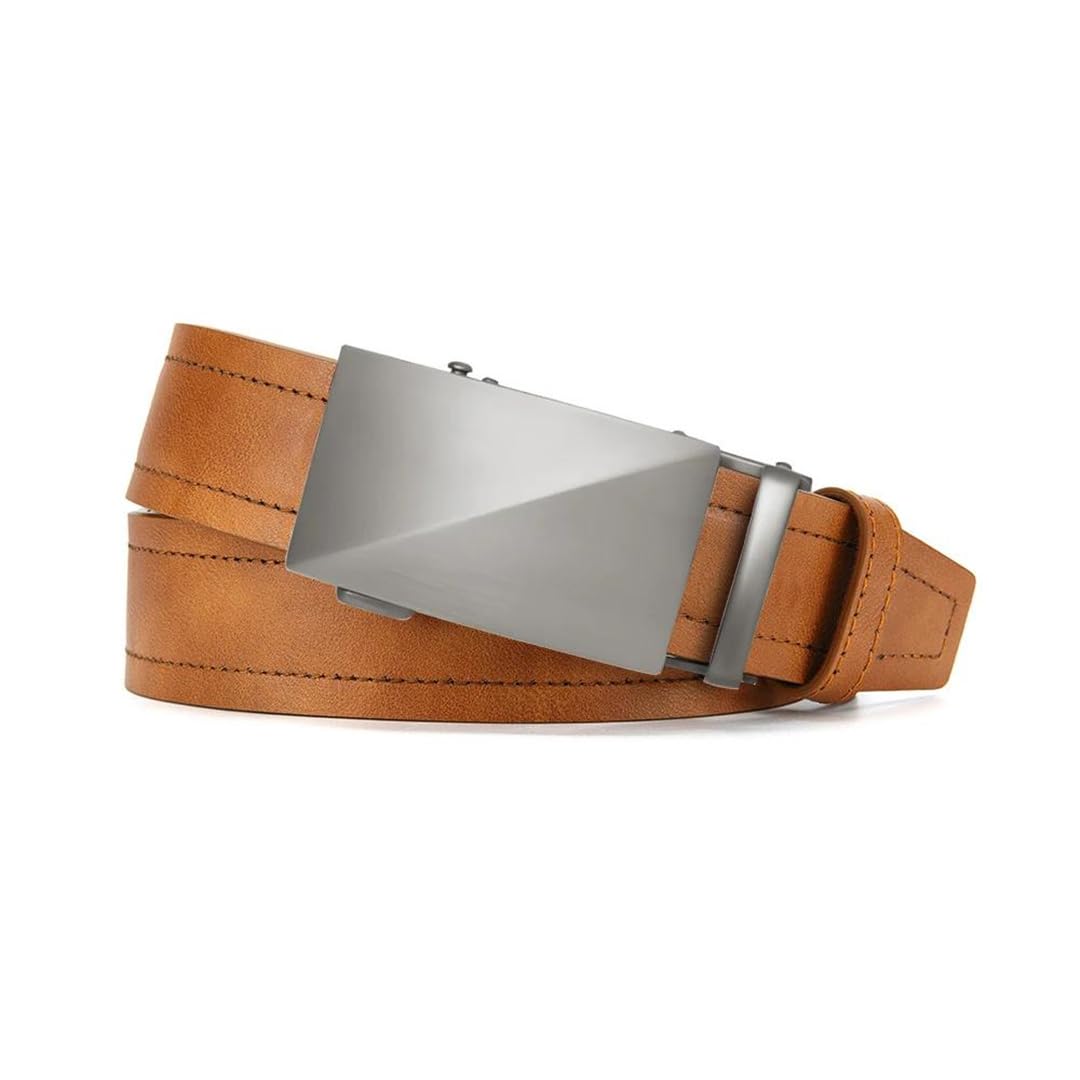 Yeuyyben Cinturón de cuero genuino para hombre, hebilla automática, ajustable, cinturón de trinquete casual de negocios