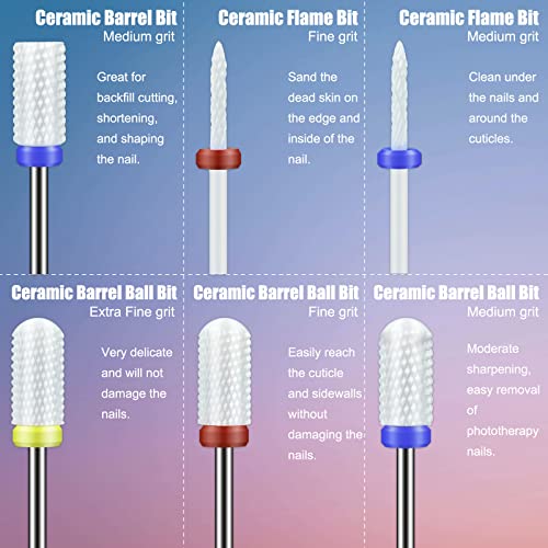 10Pcs Ceramic Nail Drill Bits，3/32 Nail Drill Bits Set For Acrylic Gel Nails Professional Rotary Burrs Electric Manicure Pedicure Nail File Cuticle Remover Crystal Nail Extension #TOP1