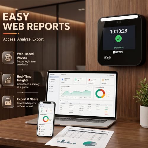 Image of Golens Face Recognition Attendance Machine with Cloud Payroll Software | Face, RFID Card & Password | WiFi, TCP /IP & USB | Mobile App & Touch Screen | Battery Backup | Office & Corporate | AM-01E