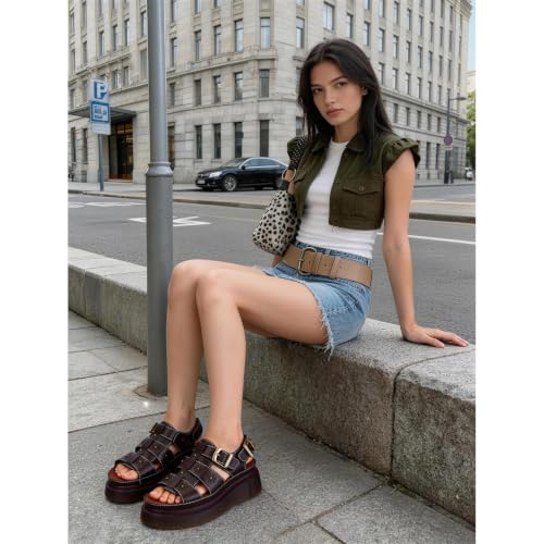 Image of Platform Sandals for Women Chunky Ankle Buckle Casual Open Toe Comfortable Flower Decoration Fisherman Sandals
