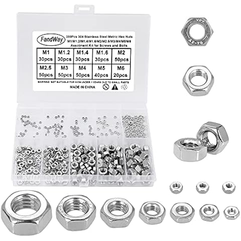 FandWay 380Pcs Metric Stainless Steel Hex Nuts Kit Cover