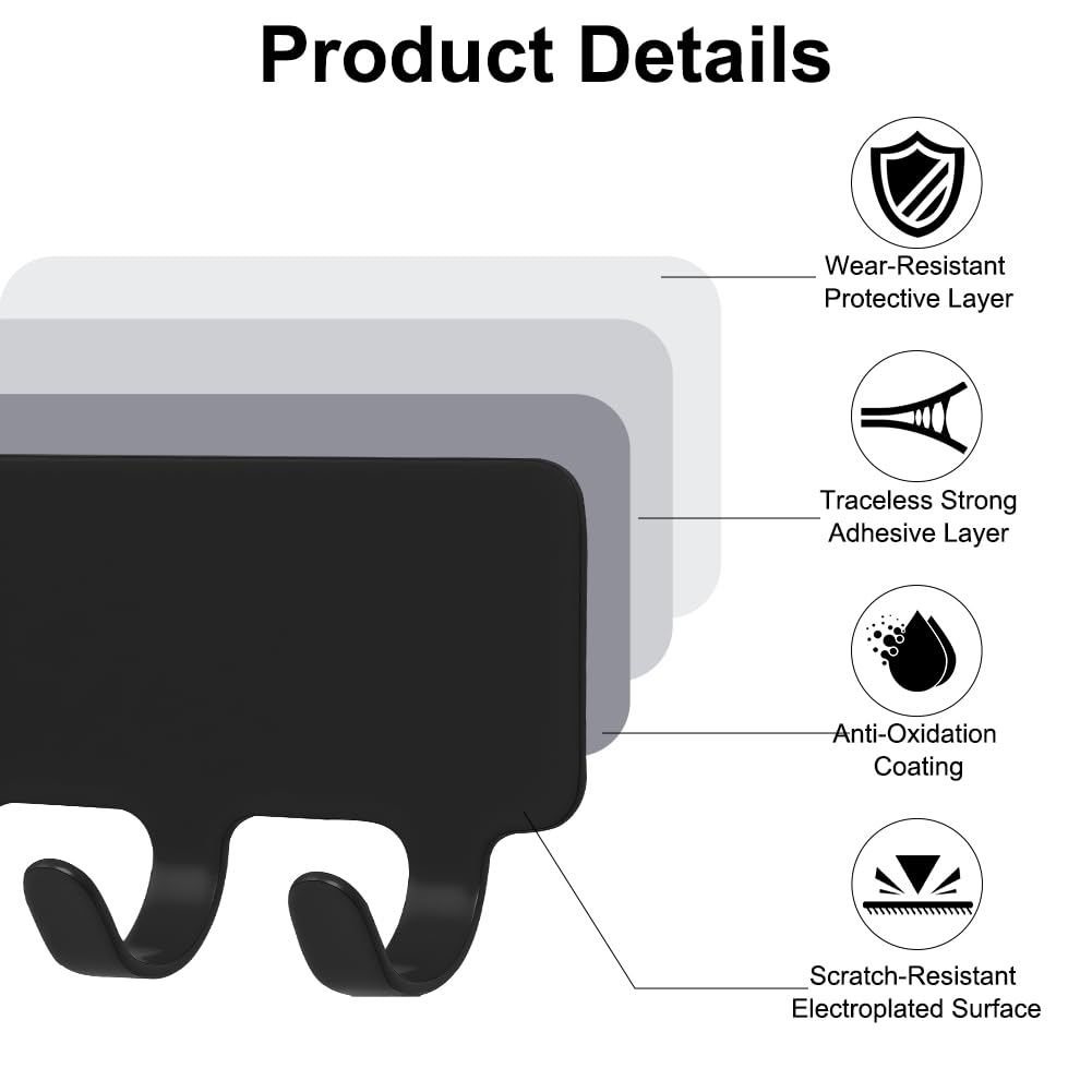 HOTUT 2PCS Organizador De Joyas Para Colgar En La Pared,Metal Soporte De Joyas Con 12 Ganchos,Soporte Para Cadenas De Joyas y Colgadores Con Autoadhesivo Para Pendientes Pulseras Collares,Negro - 4