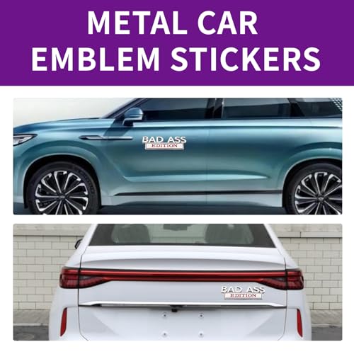 Image of Car Modification Label, Bad Ass 3D Fender Badge Decal Car Sticker, Car Funny Modification Label Decal, Car Fender Bumper Sticker Body Sticker Fit for Universal Vehicle (Silver &Red)