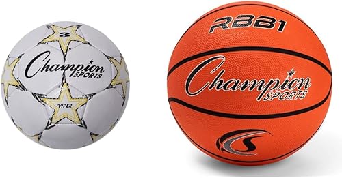 Champion Sports Viper Balón de fútbol, tamaño 3, color amarillonegroblanco, pelota de baloncesto oficial, resistente, estilo profesional, talla 7,