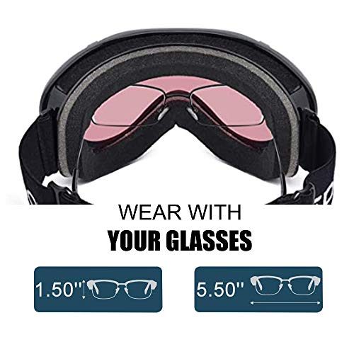 Unisex Ski Goggles for Men Women, OTG Snowboard Goggles with Dual Lens Goggles for Skiing, Skating, Winter Outdoor Sport