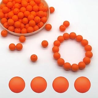 YOKUSHI 100Pcs Silicone Beads 15mm Orange Silicone Beads Bulk, Silicone Beads for Keychain Making Bulk Loose Beads Rubber Beads Silicone Focal Beads for Pens Necklace Bracelet Lanyard Making (Orange)