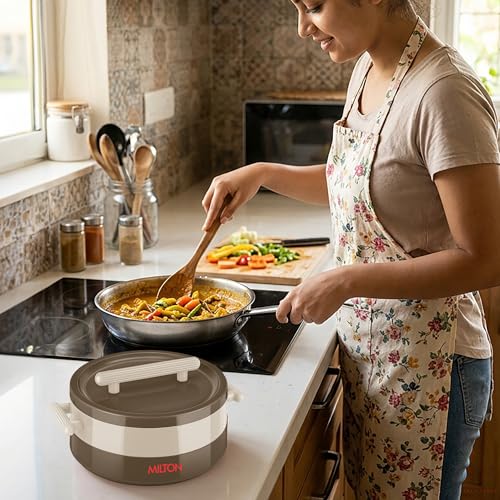 Image of MILTON Valenza 2000 Insulated Inner Stainless Steel Casserole for Roti, 1900ml | Hot Box for Kitchen | Keeps Food Hot & Fresh | BPA-Free, Durable & Easy to Carry | Hot Pot with Lid for Home, Brown