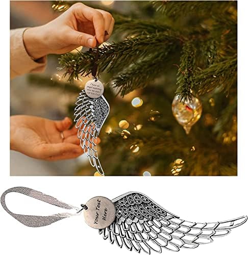 BTORER Christmas Memorial Baubles, I Have An Angel Watching Over Me Round Shape Design Angel Wings Shaped Pendants 2022 Christmas Tree Ornaments Ribbon Hanging Decoration