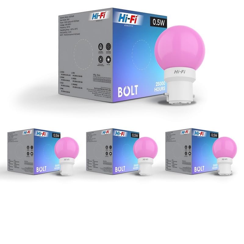 Image of Hi-Fi 0.5W LED Bulb (Pink) B22 Base | Energy Efficient Zero Watt Light | Decorative Night Lamp for Home, pooja room light & Bedroom Zero Blub (Pack of 4)