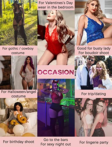 Image of Avidlove Sexy Lingerie for Women Deep V Teddy Sheer Lace Bodysuit Snap Crotch One Piece Babydoll