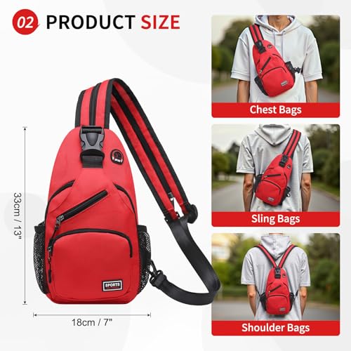 Image of Convertible Sling Bags for Women Men, Lightweight Crossbody Backpack Daypack Fit for 7.9 inch Tablet for Casual Travel Sport Hiking (Red)