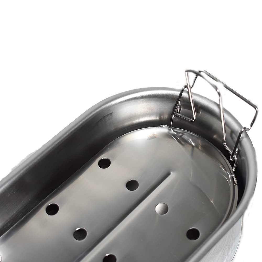 Pesciera con griglia e Coperchio cuoci Pesce becchetti Acciaio Inox 18/10 Manici reclinabili casseruola pentola Ovale per Cucina Ristorante