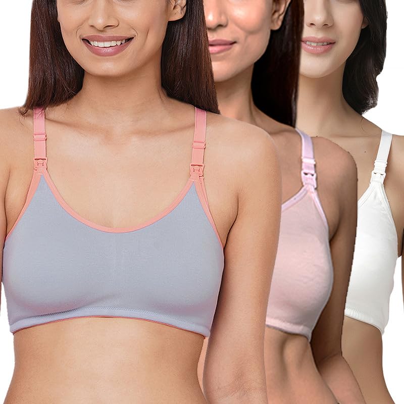 Image of Inner Sense Organic Cotton Bamboo Nursing Bra for Women I Non Padded Feeding Bra with Keyhole Back Design I Wire Free Maternity Innerwear with Full Coverage