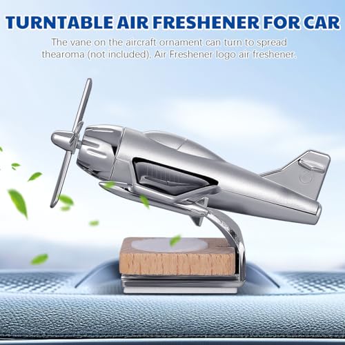 Image of Homoyoyo Solar Airplane Car Diffuser: 2Pcs Silver, Unscented, Car Freshener, Wooden Base Fragrance Diffuser, Alloy Solar Energy Rotate Airplane Ornaments for Office Home Decor 3.93 x 3.73 x 3.73 inch