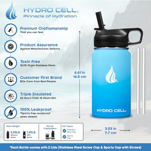 Image of HYDRO CELL Stainless Steel Insulated Water Bottle with Straw - For Cold & Hot Drinks - Metal Vacuum Flask with Screw Cap and Modern Leakproof Sport Thermos for Adults (Sky /Blue 14oz)