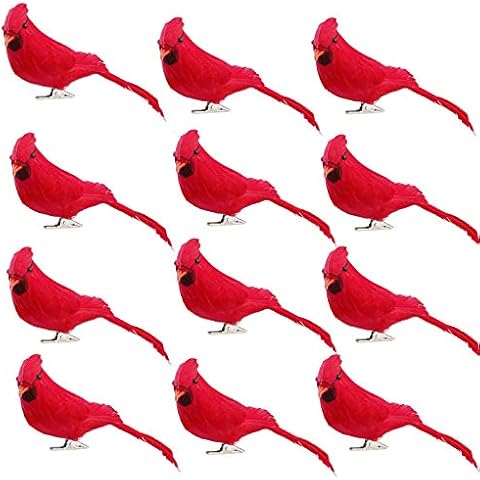RNSUNH 12 Pcs Red Cardinals Ornaments, Red Birds Cardinal with Clip on Christmas Tree Decoration Simulated Foam Bird Adornment Ornament for Christmas Tree Xmas Decor Cover