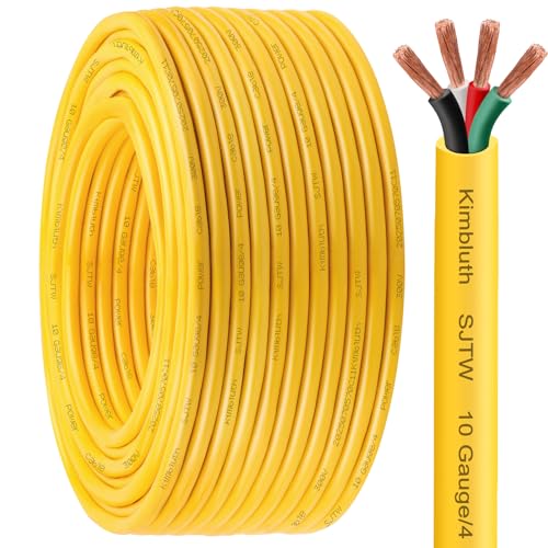 Kimbluth SJTW 10/4 Wire 100FT Heavy Duty Copper Wire 10 Gauge 4 Conductor Outdoor Extension Power Cable for Battery Automotive Motor Industrial