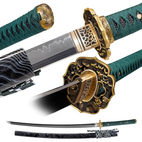 Moonswords Emerald Green Japanese Samurai Sword, Siwode,Hand-Forged Katana-Authentic Detailing and Traditional Hardening Process, Perfect for Display,Full Tang, T10 Steel